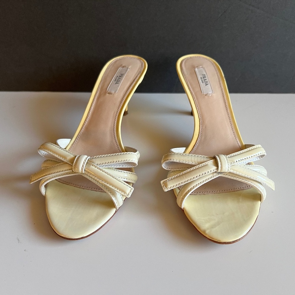 Prada Women's Yellow Patent Leather Sandals Size 37.5 US 7.5